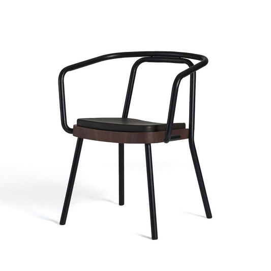 Matte Black Stainless Steel and Walnut Dining Chair