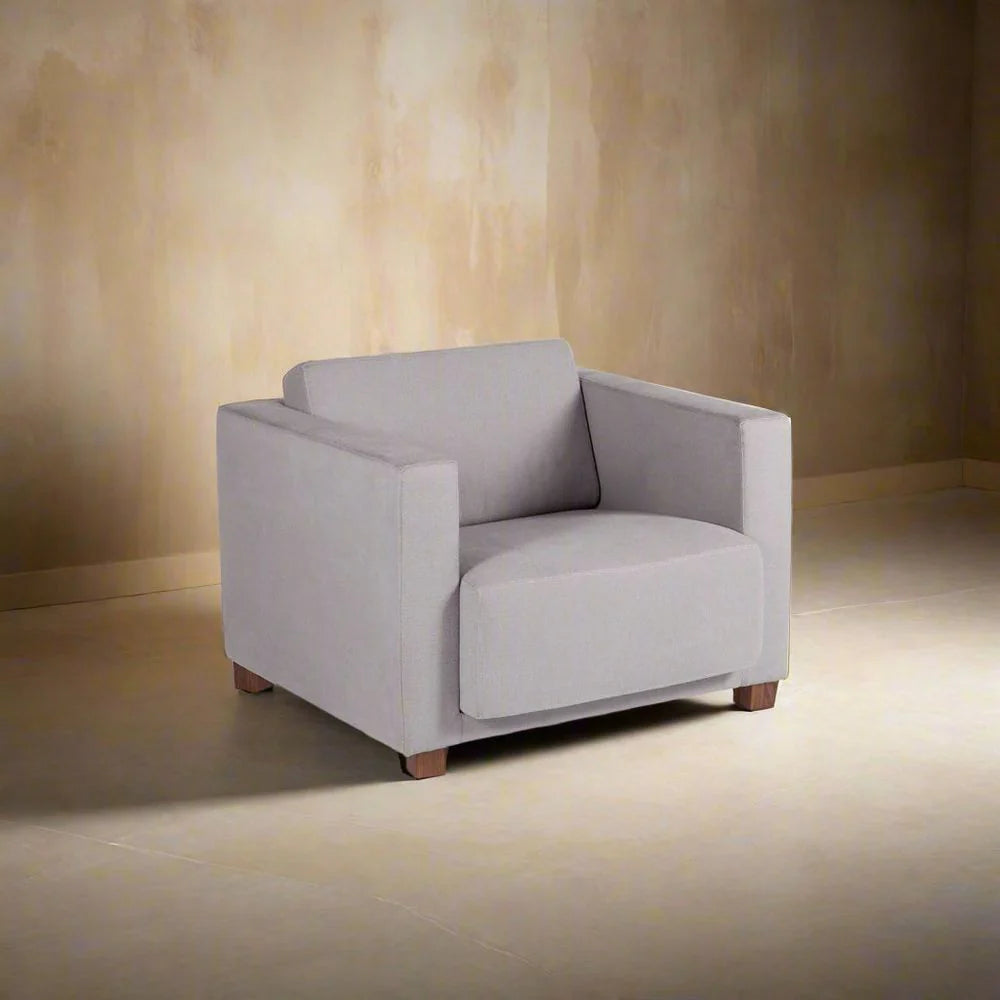 Light Grey Walnut and Fabric Lounge Chair