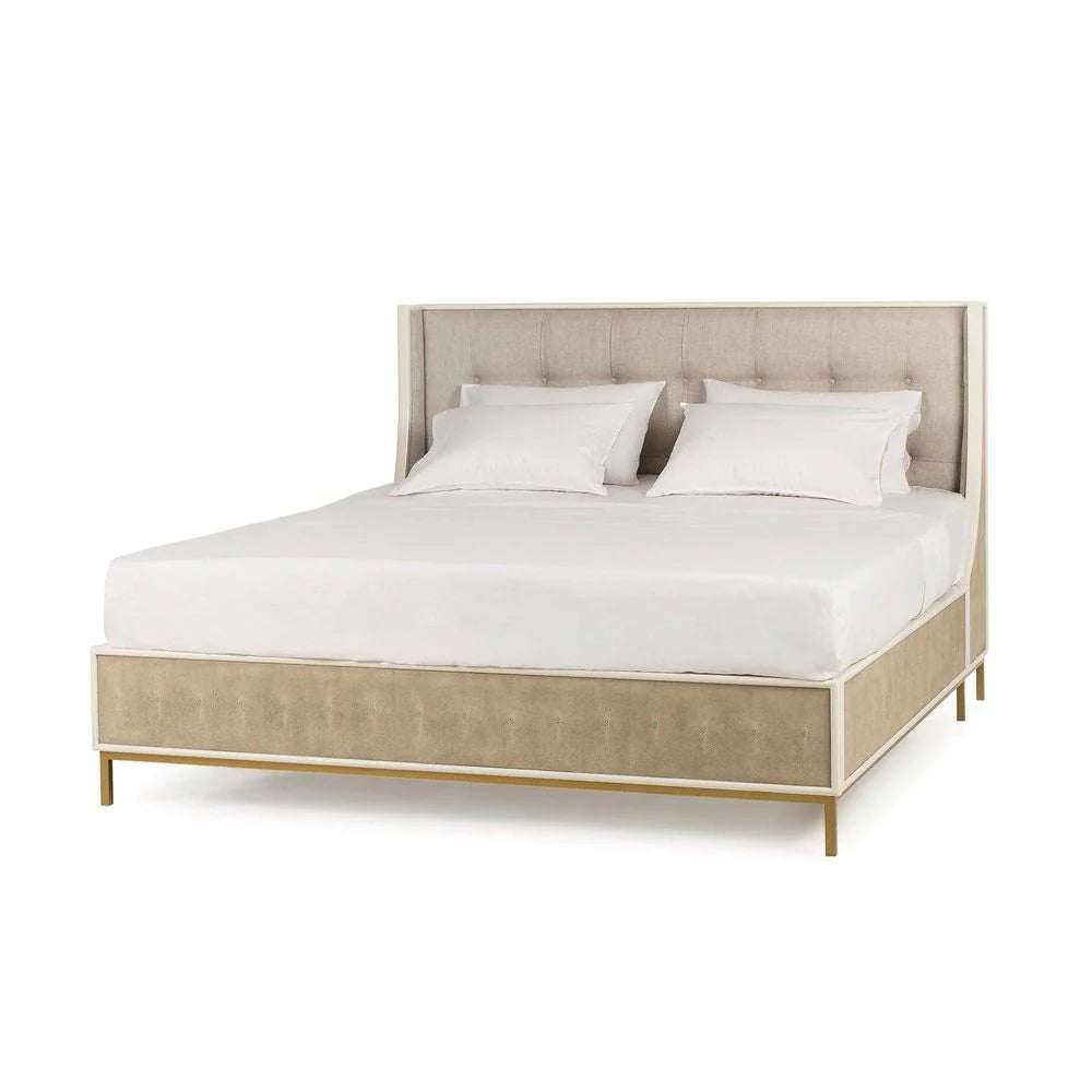 Gold-Tone Steel and Acacia Queen Bed, 64.5-Inch