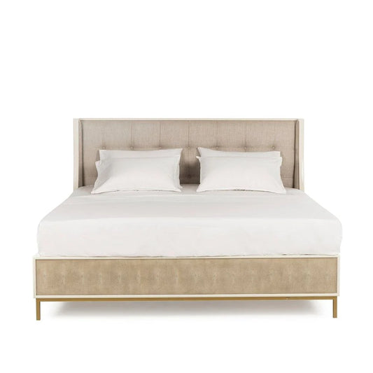 Gold-Tone Steel and Acacia Queen Bed, 64.5-Inch