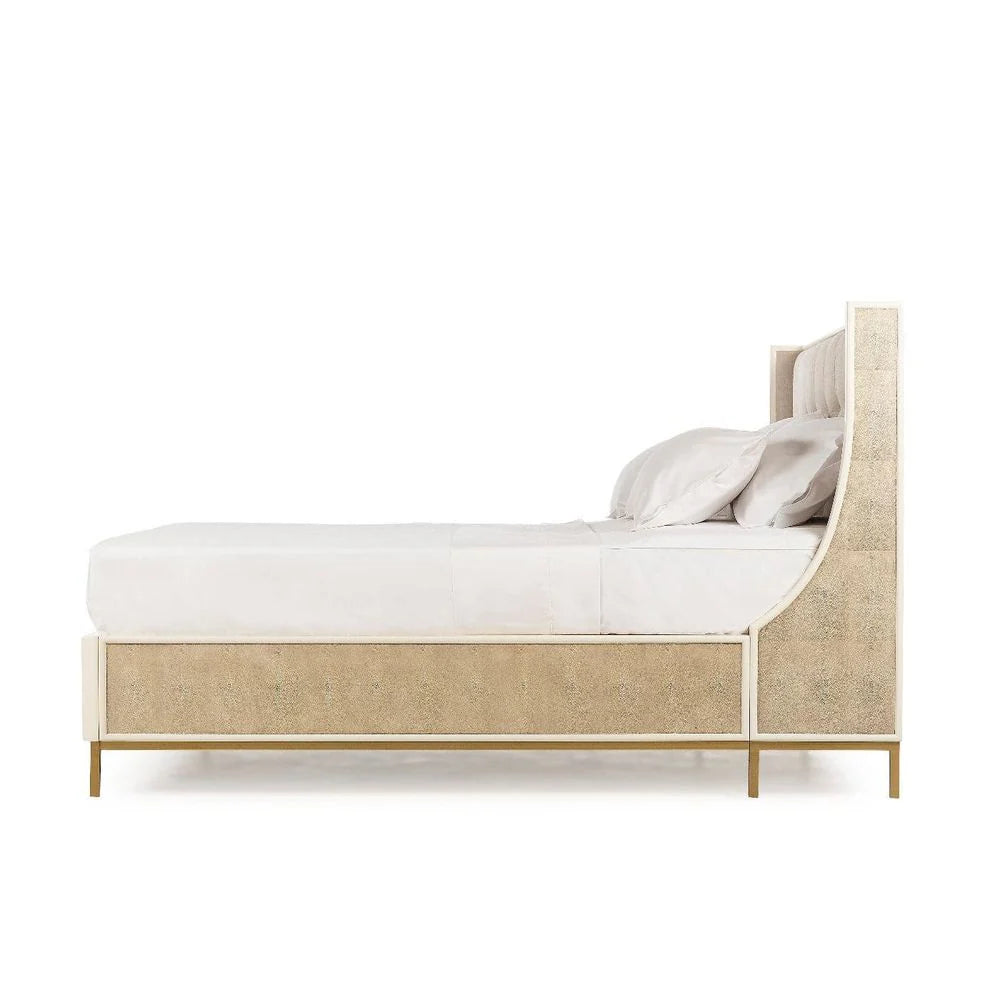 Gold-Tone Steel and Acacia Queen Bed, 64.5-Inch