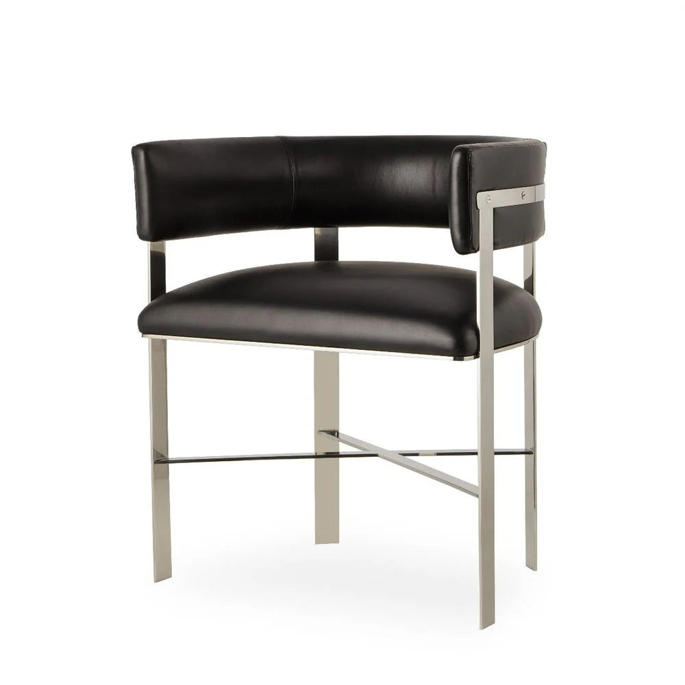 Stainless Steel and Beech Veneer Dining Chair in Black and Silver-Tone
