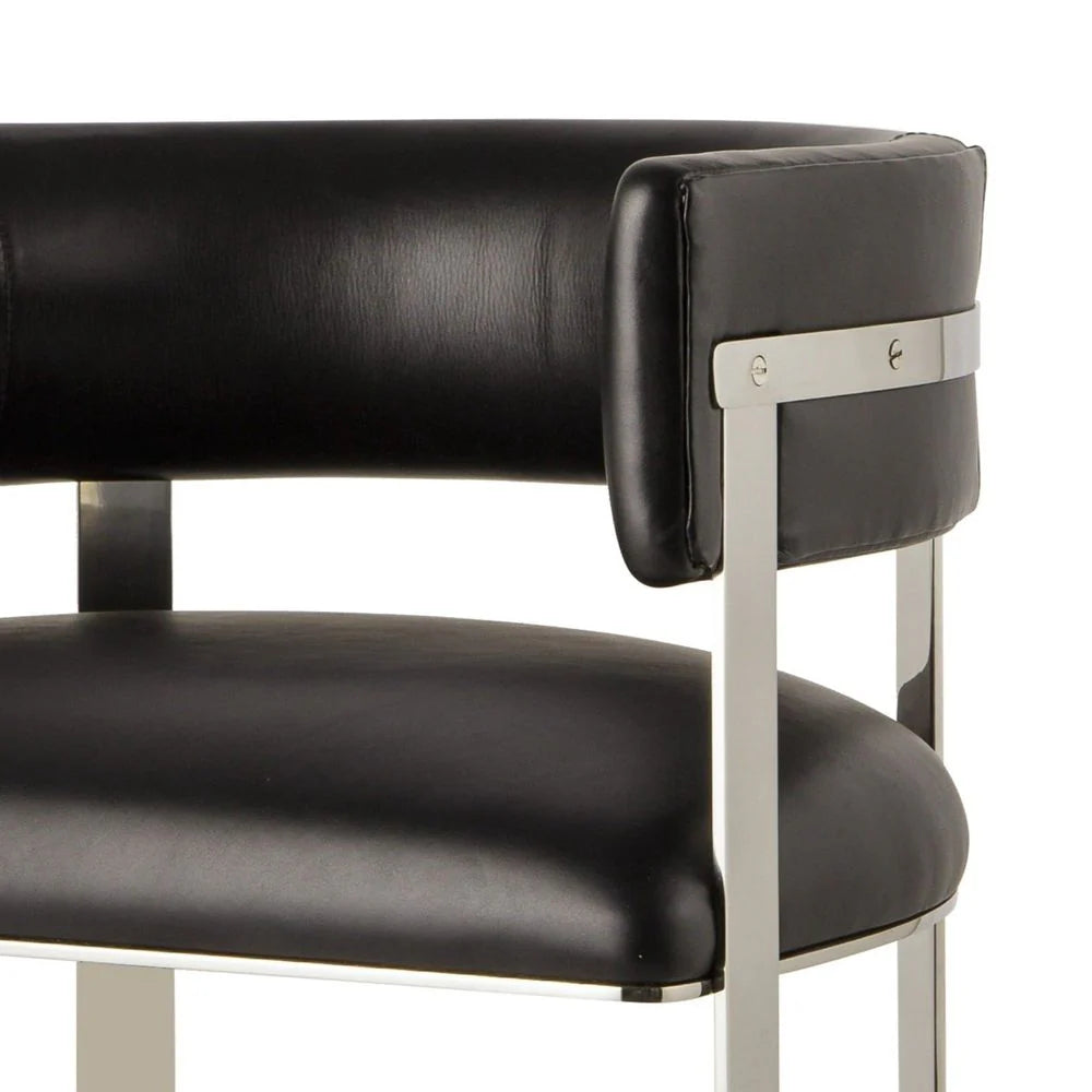 Stainless Steel and Beech Veneer Dining Chair in Black and Silver-Tone
