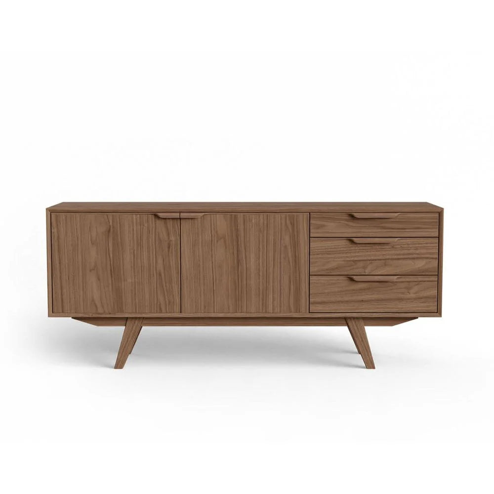 Walnut Veneer Credenza with Acacia Legs, 71-Inch