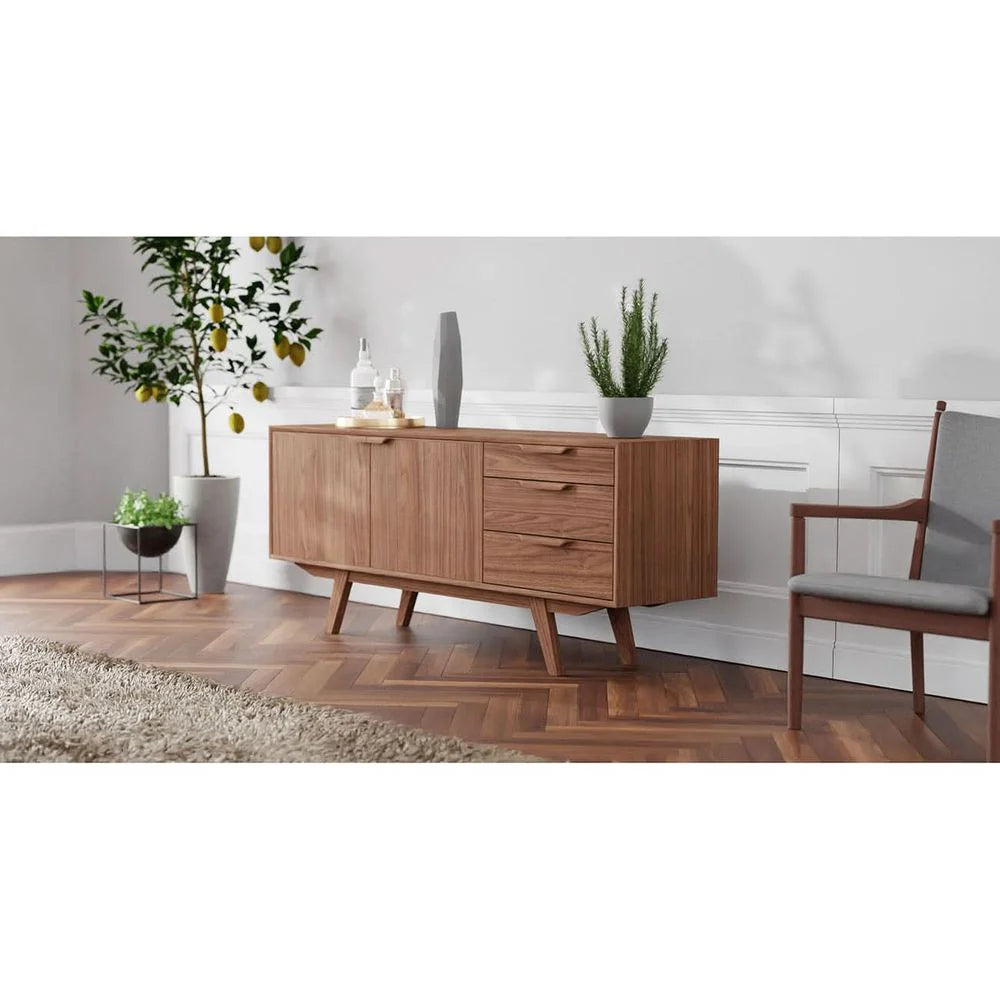 Walnut Veneer Credenza with Acacia Legs, 71-Inch