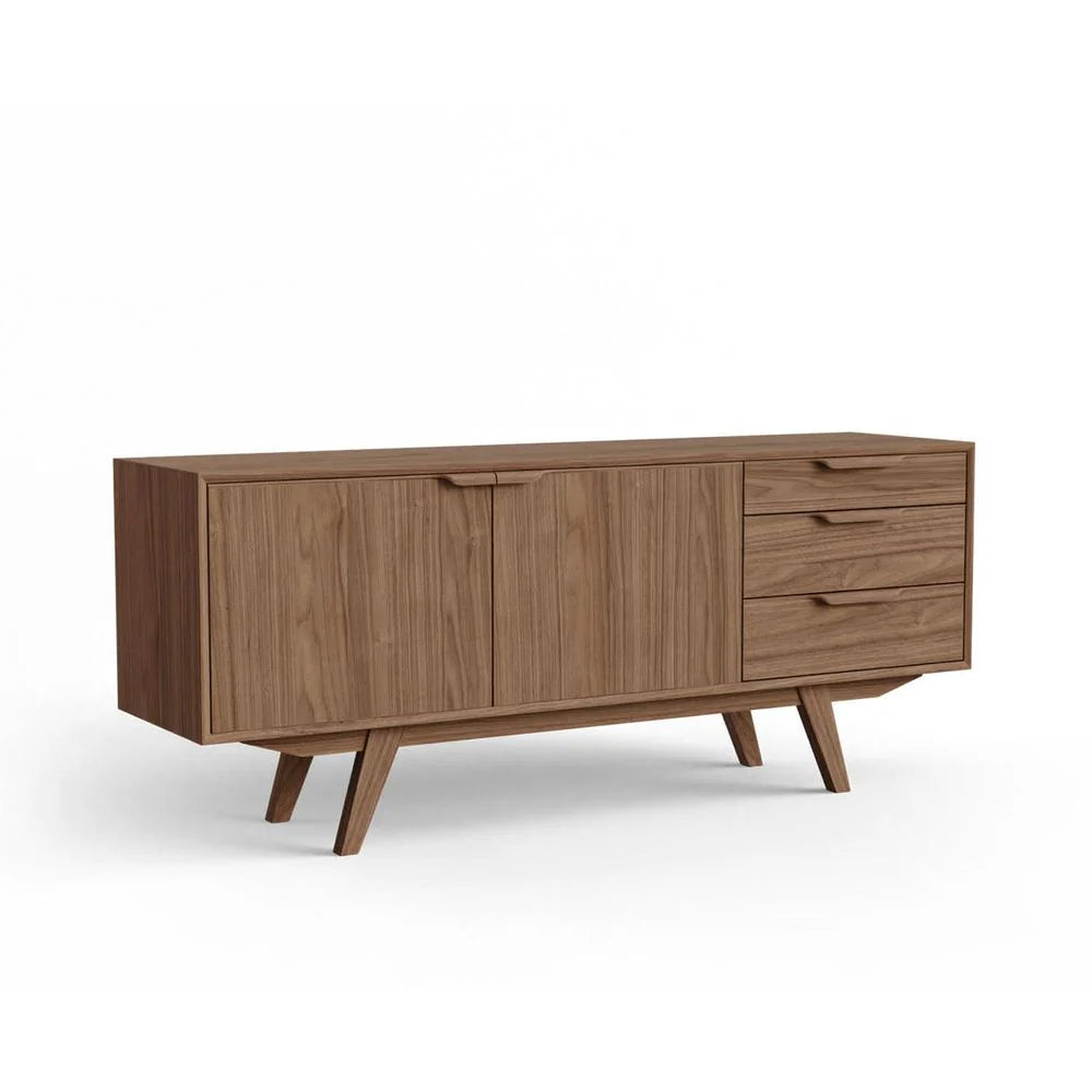 Walnut Veneer Credenza with Acacia Legs, 71-Inch