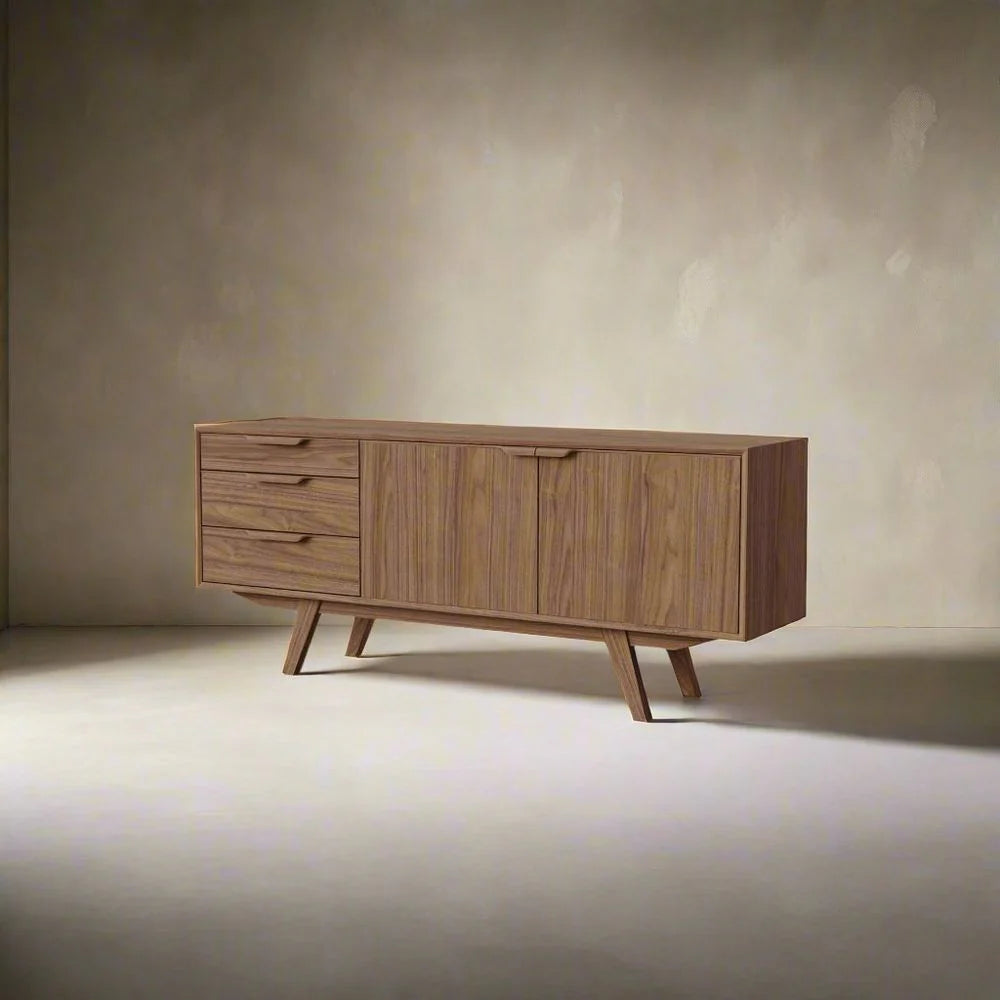 Walnut Veneer Credenza with Acacia Legs, 71-Inch