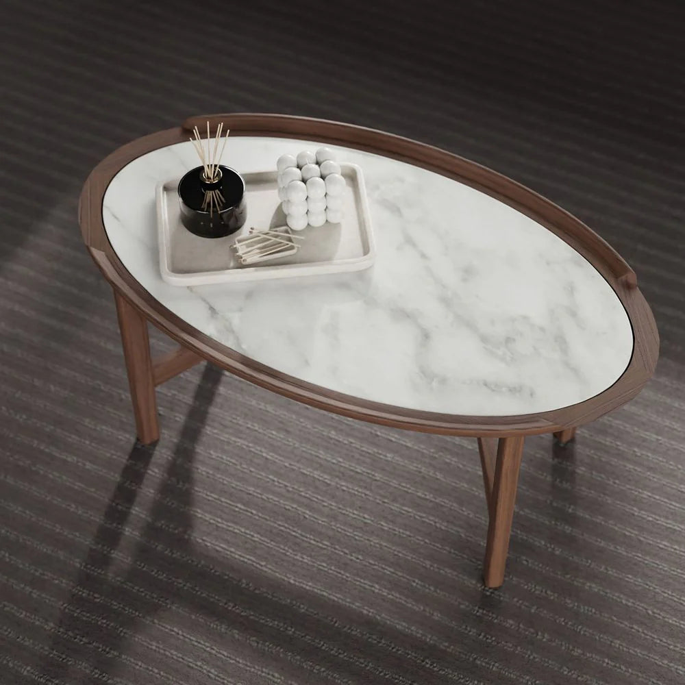 White Marble and Acacia Coffee Table