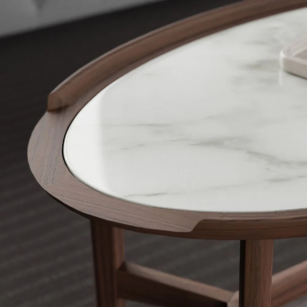 White Marble and Acacia Coffee Table