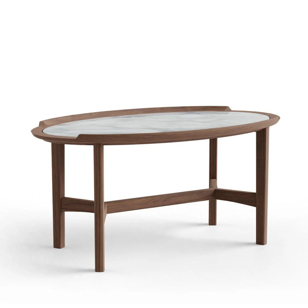 White Marble and Acacia Coffee Table