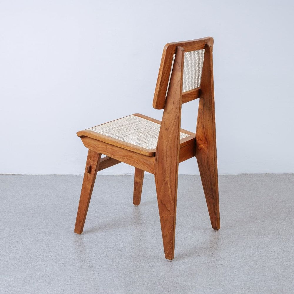 Solid Teak and Rattan Dining Chair