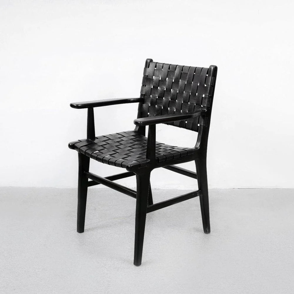 Black Teak and Leather Armchair
