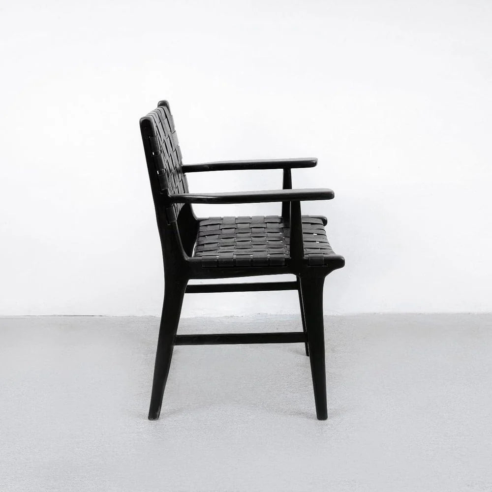 Black Teak and Leather Armchair