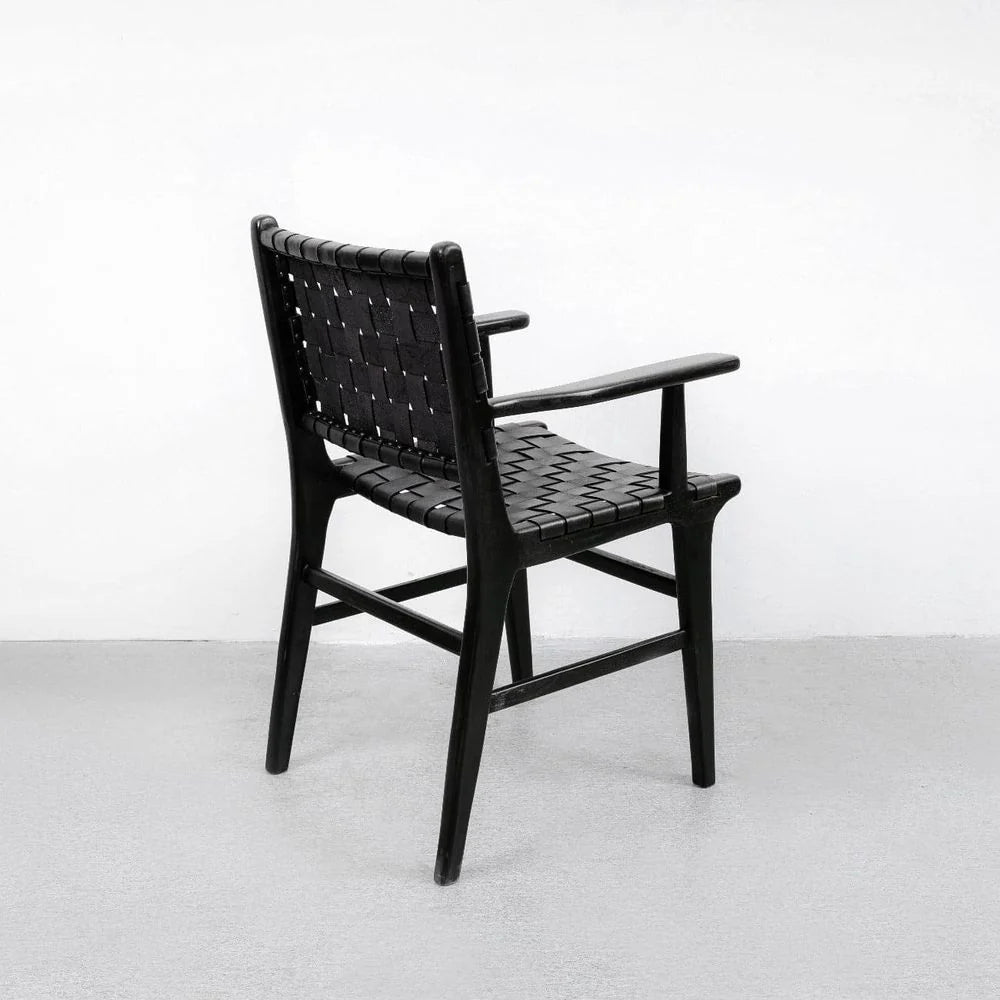 Black Teak and Leather Armchair