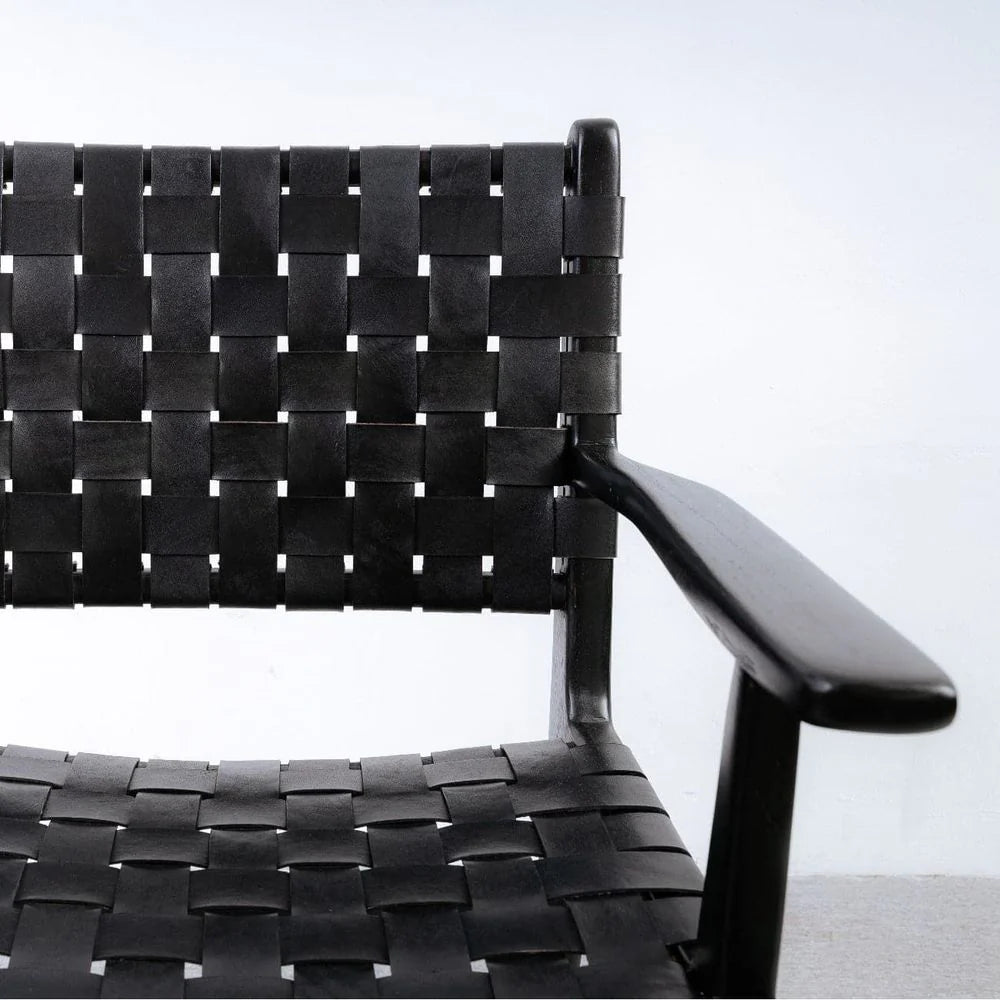Black Teak and Leather Armchair