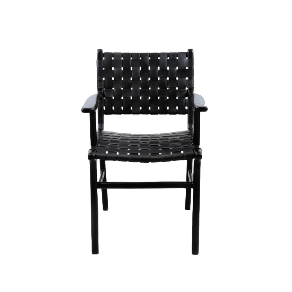 Black Teak and Leather Armchair