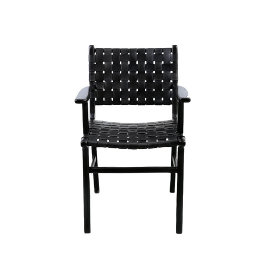 Black Teak and Leather Armchair