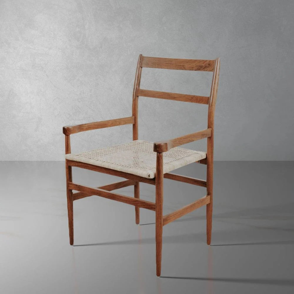 Natural Teak and Rattan Dining Armchair