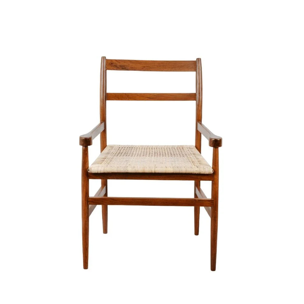 Natural Teak and Rattan Dining Armchair