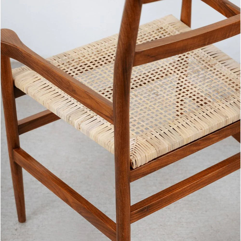 Natural Teak and Rattan Dining Armchair