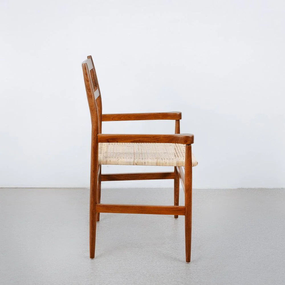 Natural Teak and Rattan Dining Armchair