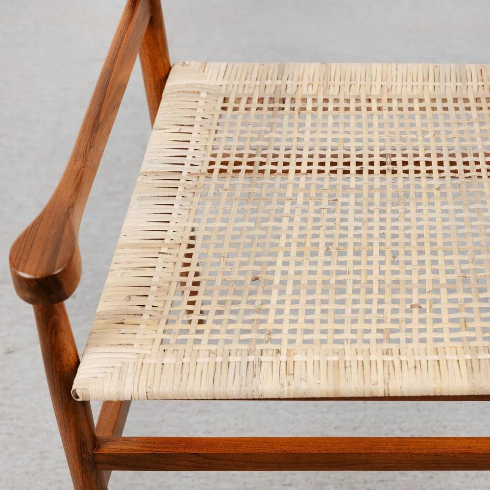Natural Teak and Rattan Dining Armchair