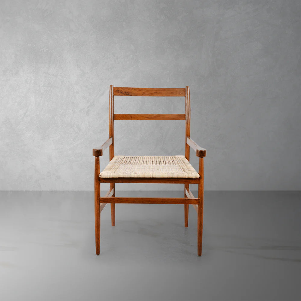 Natural Teak and Rattan Dining Armchair