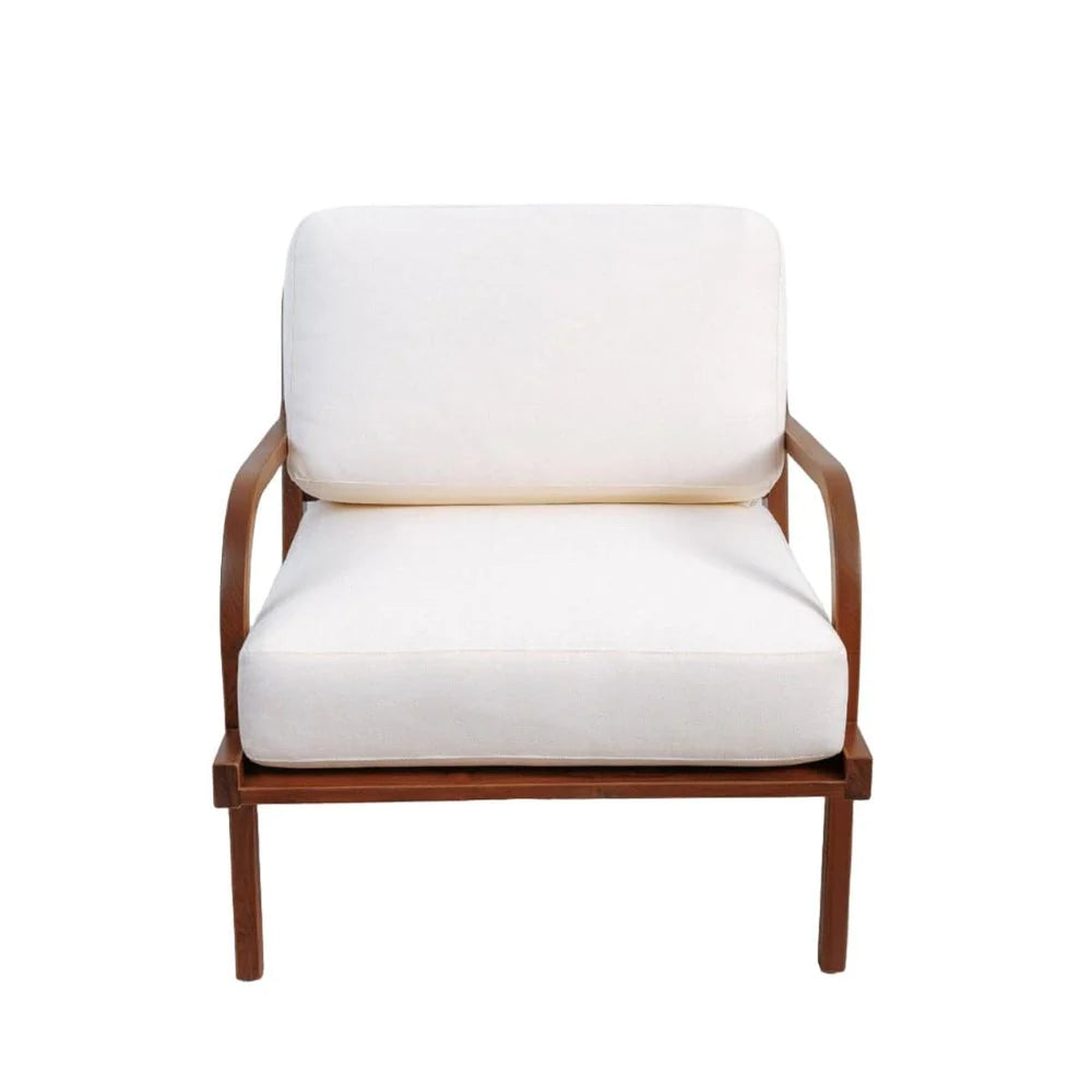 Beige Teak and Rattan Lounge Chair