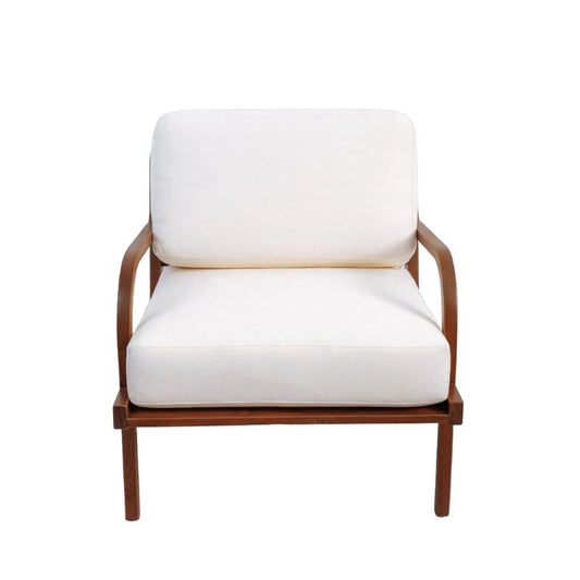 Beige Teak and Rattan Lounge Chair