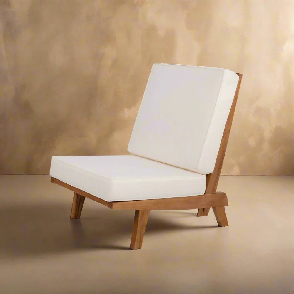 Beige Teak and Fabric Lounge Chair – FL1042BGE-SQ