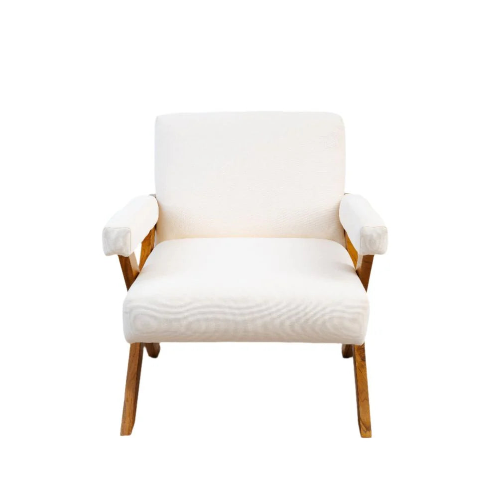 Teak and Fabric Lounge Chair in Natural and Beige – FL1043BGE