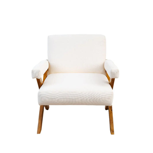 Teak and Fabric Lounge Chair in Natural and Beige – FL1043BGE