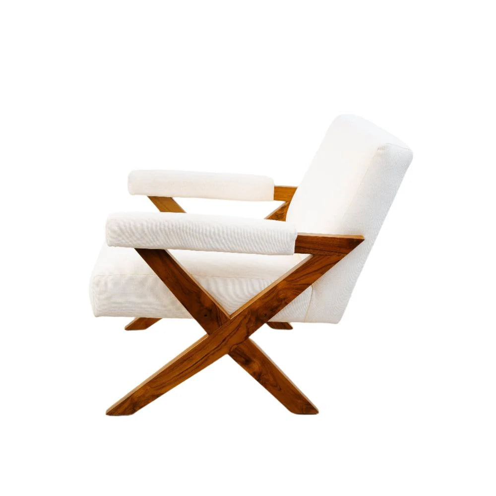 Teak and Fabric Lounge Chair in Natural and Beige – FL1043BGE