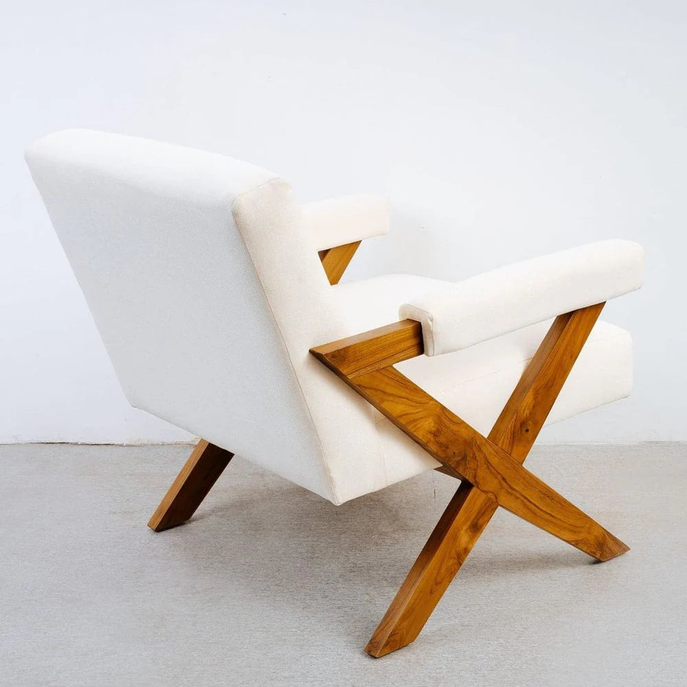 Teak and Fabric Lounge Chair in Natural and Beige – FL1043BGE