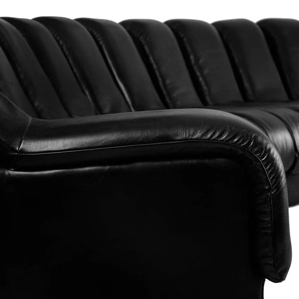 Black Wood and Leather Right-Arm-Facing Sectional Element
