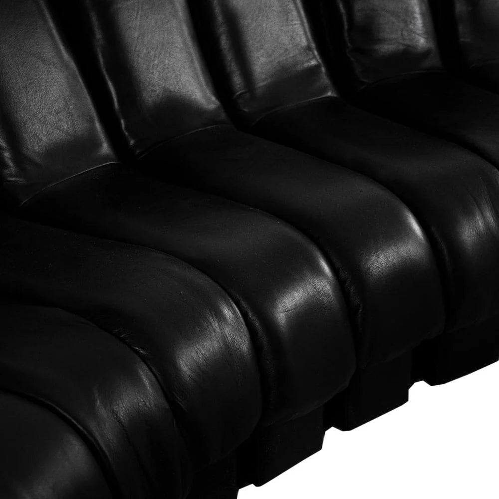 Black Wood and Leather Right-Arm-Facing Sectional Element