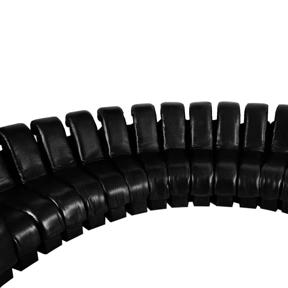 Black Wood and Leather Right-Arm-Facing Sectional Element