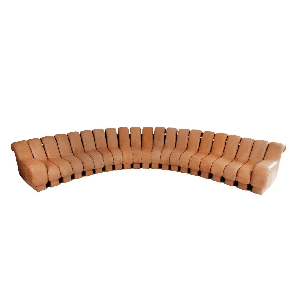 Brown Wood and Leather Sectional Center Unit