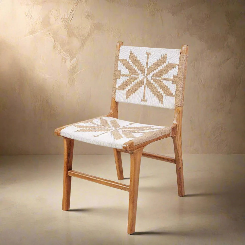 Teak and Linen Dining Chair