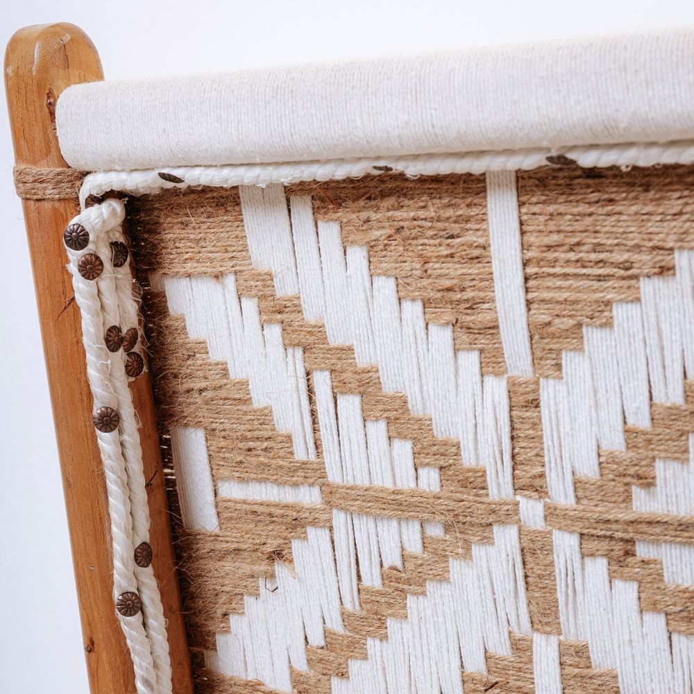 Teak and Linen Dining Chair