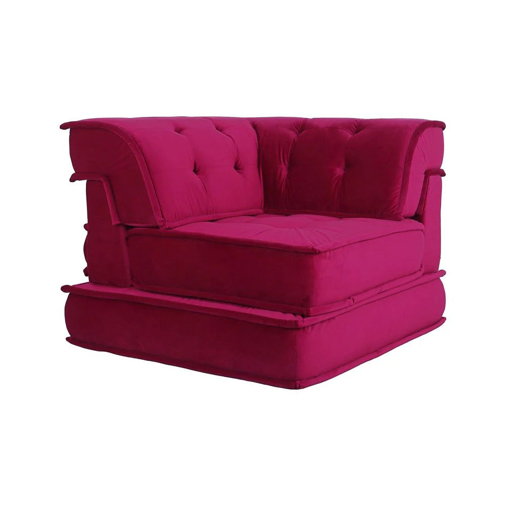 Red Wood and Fabric Sectional Corner Unit