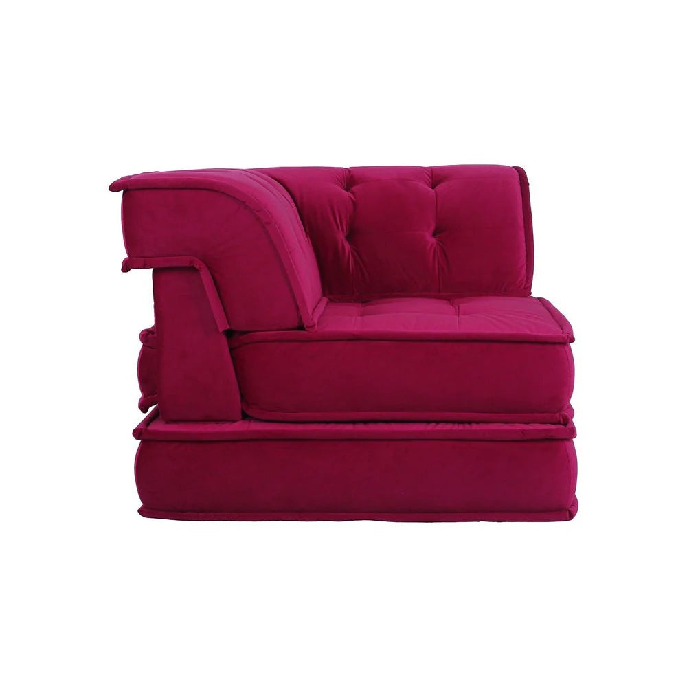 Red Wood and Fabric Sectional Corner Unit