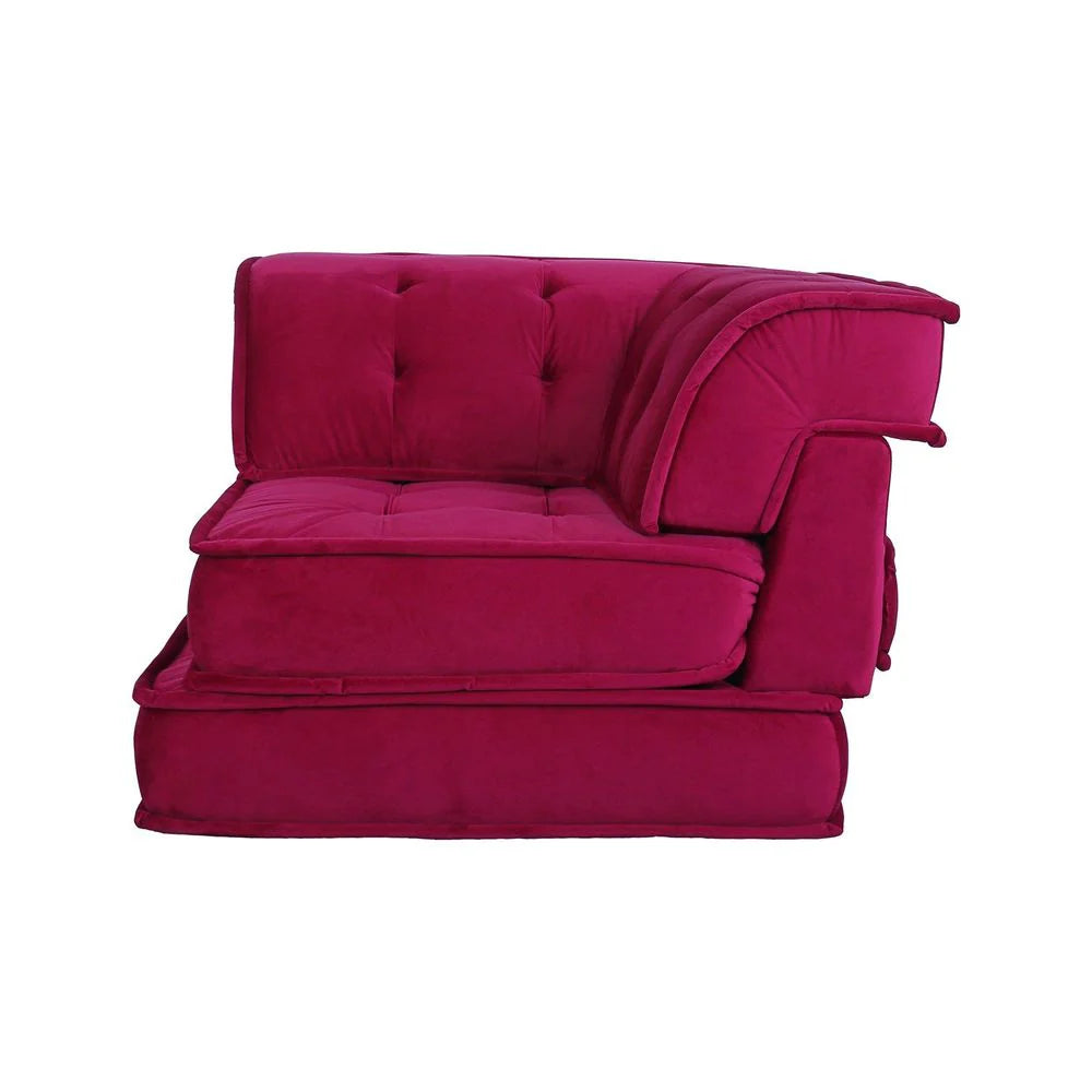 Red Wood and Fabric Sectional Corner Unit