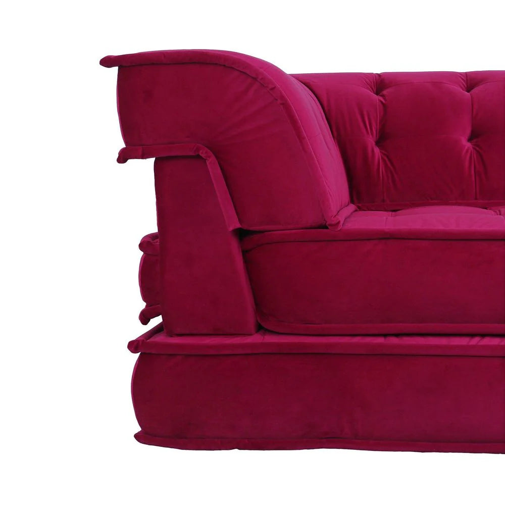 Red Wood and Fabric Sectional Corner Unit