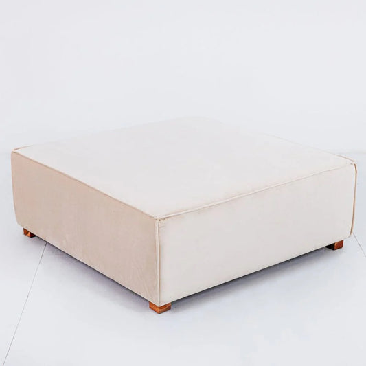 Beige Velvet Sectional Seat / Ottoman, 37-Inch