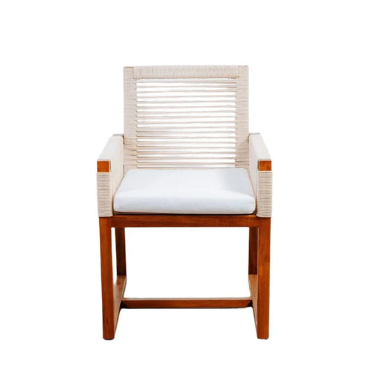 Teak and Fabric Armchair in Natural and Beige