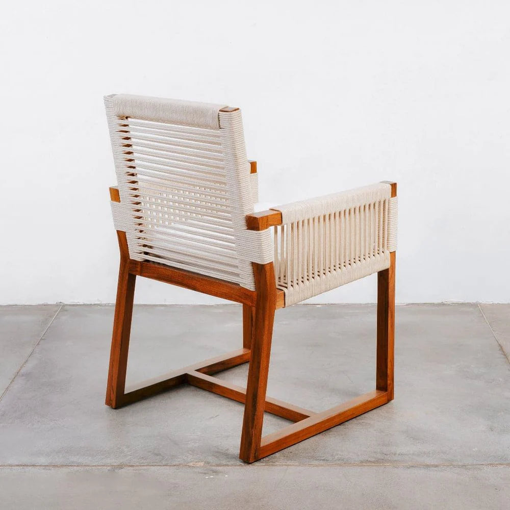 Teak and Fabric Armchair in Natural and Beige