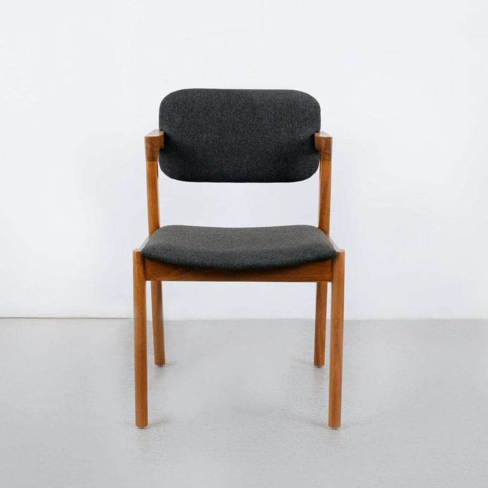 Teak and Fabric Dining Chair in Black and Natural