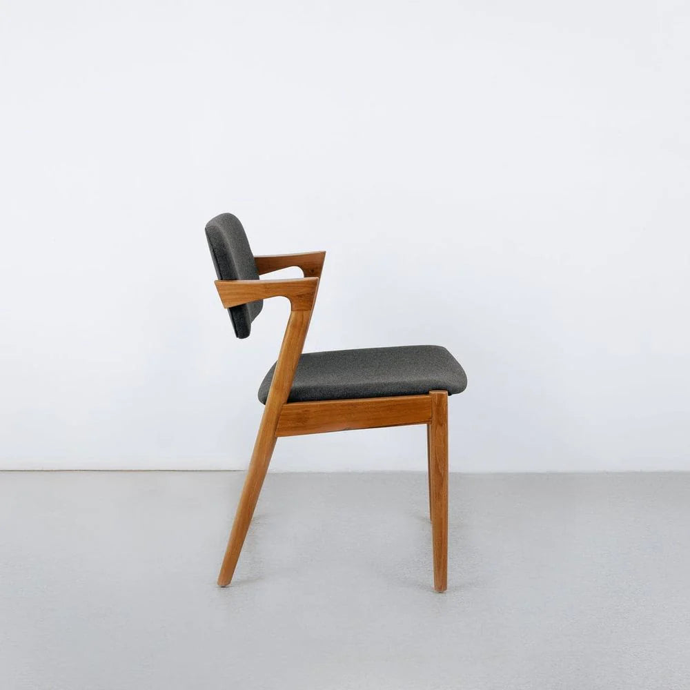 Teak and Fabric Dining Chair in Black and Natural