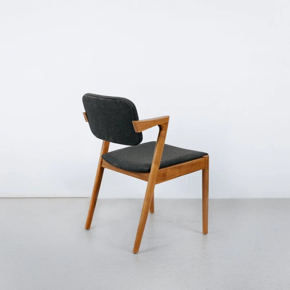Teak and Fabric Dining Chair in Black and Natural
